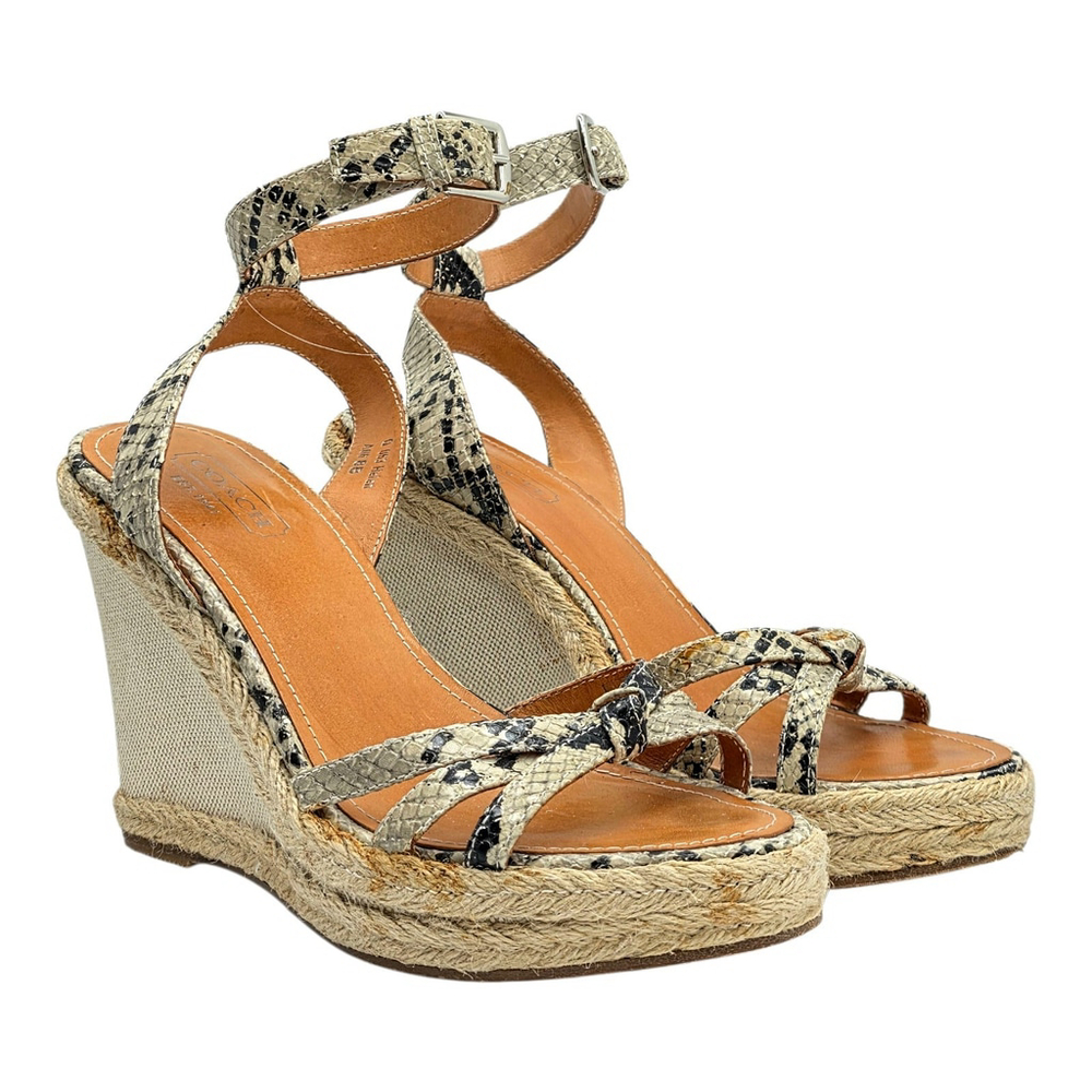 Resort Chic Coach Helen Wedge Sandals Women 8B Snakeskin Espadrille - Picture 3 of 12